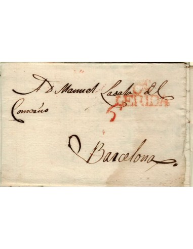 FA1349F. PREFILATELIA. (1828-37ca). Sobrescrito circulado de Lérida a Barcelona