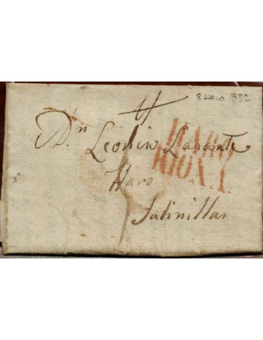 FA1147-7. PREFILATELIA. 1832, 10 de diciembre. Sobrescrito circulado de San Vicente a Salinillas