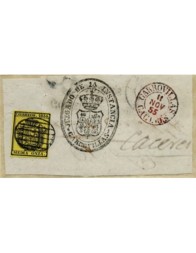FA0630B. HISTORIA POSTAL. 1855, 11 de noviembre. Fragmento de carta oficial de Garrovillas a Cáceres