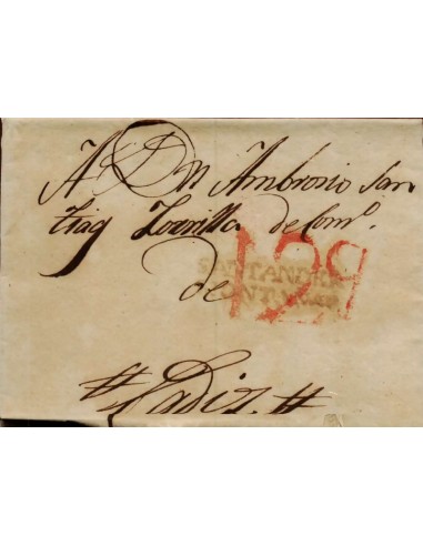 FA1148D. PREFILATELIA. 1814, 18 de febrero. Sobrescrito circulado de Santander a Cádiz