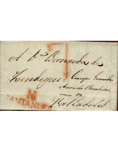 FA1148E. PREFILATELIA. (1822ca). Sobrescrito circulado de Santander a Valladolid