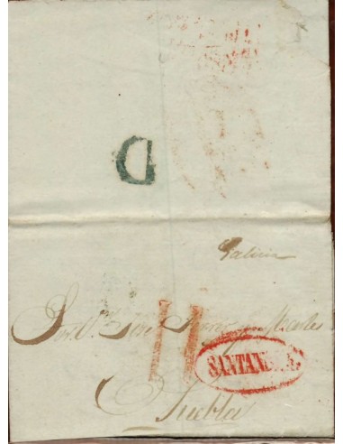 FA1148I. PREFILATELIA. 1841, 17 de diciembre. Sobrescrito circulado de Santander a Puebla