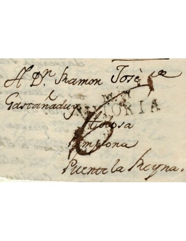 FA1149G. PREFILATELIA. 1800, 16 de febrero. Sobrescrito circulado de Mondragon a Puente la Reina