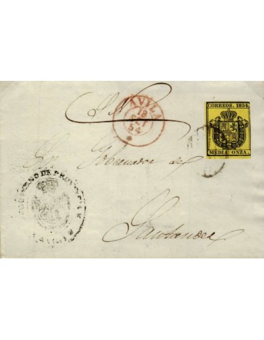 FA1077B. HISTORIA POSTAL. 1854, 18 de septiembre. Pliego oficial remitido de Ávila a Santander