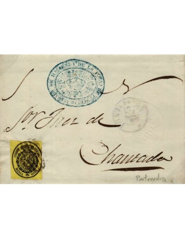 FA1084. HISTORIA POSTAL. 1857, 29 de junio. Pliego oficial remitido de Pontevedra a Chantada