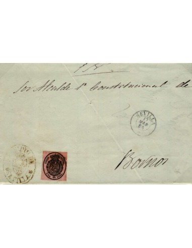 FA1092C. HISTORIA POSTAL. 1856, 17 de marzo. Cubierta de pliego oficial dirigido de Sevilla a Bornos