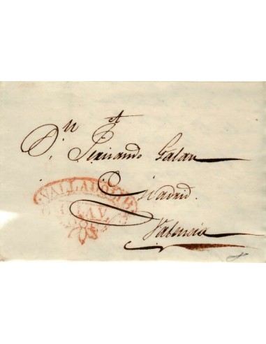 FA1163-27. PREFILATELIA. 1835, 8 de febrero. Sobrescrito circulado de Valladolid a Valencia