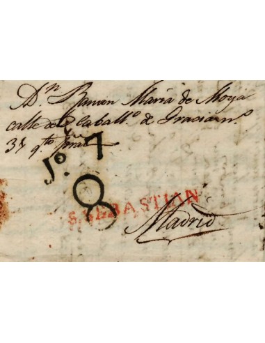 FA1150-7. PREFILATELIA. 1816, 3 de junio. Sobrescrito circulado de San Sebastian a Madrid