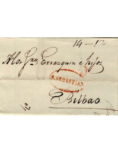 FA1150-10. PREFILATELIA. 1824. Envuelta de sobrescrito circulado de San Sebastian a Bilbao