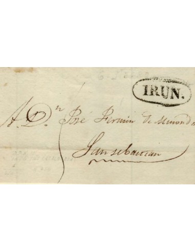 FA1150-11. PREFILATELIA. (1832ca). Frontal de sobrescrito circulado de Irun a San Sebastian