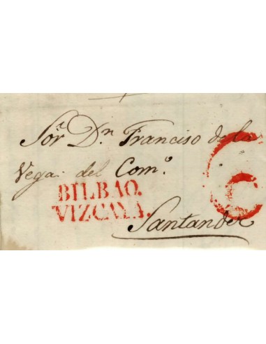 FA1150-15. PREFILATELIA. 1835, 24 de febrero. Sobrescrito circulado de Bilbao a Santander