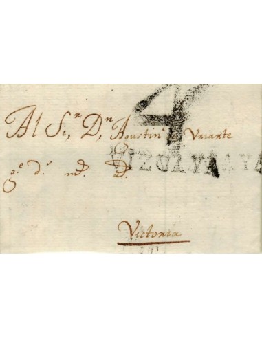 FA1150-24. PREFILATELIA. 1794, 31 de octubre. Sobrescrito circulado de Bilbao a Vitoria