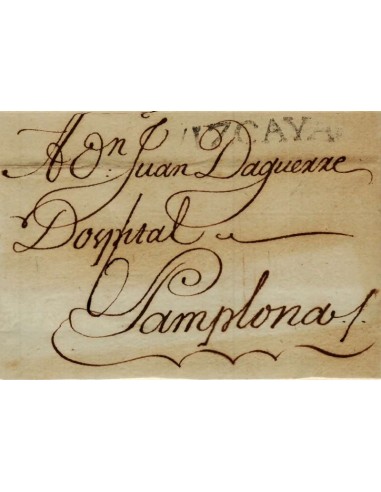 FA1150-26. PREFILATELIA. 1785, 13 de octubre. Sobrescrito circulado de Bilbao a Pamplona