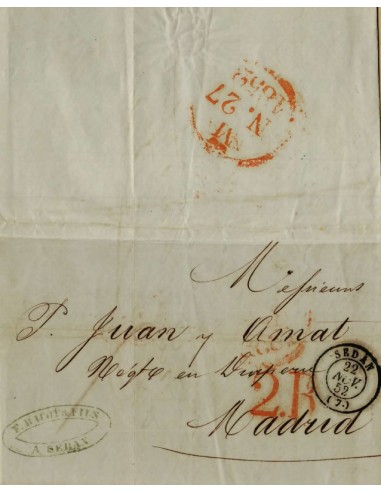 FA1152C. PREFILATELIA. 1852, 22 de noviembre. Sobrescrito circulado de Sedan (Francia) a Madrid
