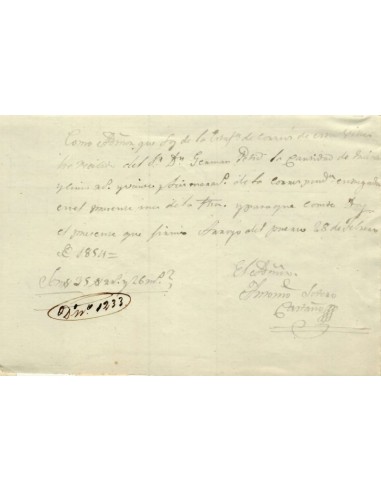 FA1157A. DOCUMENTOS. 1854, 28 de febrero. Resguardo manuscrito justificativo de pago del correo