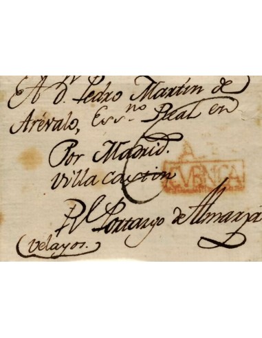 FA1167. PREFILATELIA. 1802, 23 de septiembre. Sobrescrito circulado de Chinchilla a Velayos