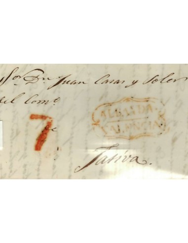 FA1168F. PREFILATELIA. (1826ca). Frontal de sobrescrito circulado de Albaida a Jativa
