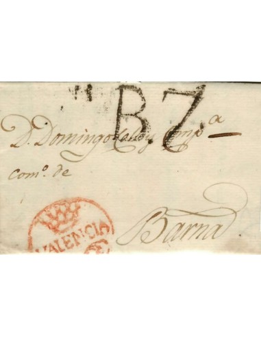 FA1168M. PREFILATELIA. 1818, 16 de mayo. Sobrescrito circulado de Valencia a Barcelona