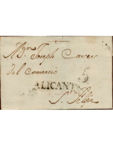 FA1169A. PREFILATELIA. (1779ca). Envuelta de sobrescrito circulada de Alicante a San Felipe