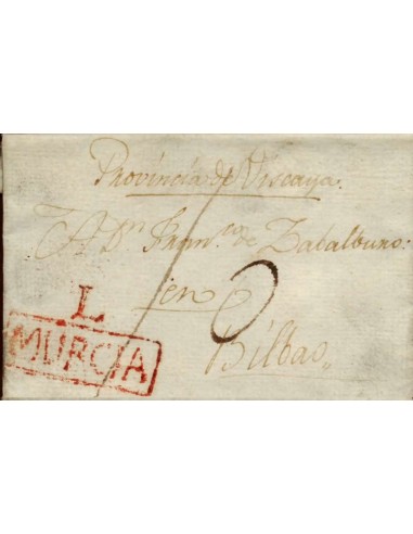 FA1170-7. PREFILATELIA. 1819, 4 de mayo. Sobrescrito circulado de Lorca a Bilbao