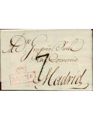 FA1170-12. PREFILATELIA. 1817, 18 de marzo. Sobrescrito circulado de Murcia a Madrid