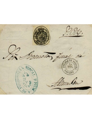 FA0672-9. HISTORIA POSTAL. 1862, 15 de diciembre. Frgamento de pliego Oficial de Puebla de Alcocer a Almaden