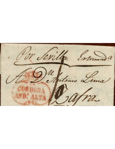 FA1172E. PREFILATELIA. 1831, 24 de octubre. Sobrescrito circulado de Cordoba a Zafra