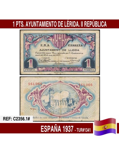 España 1937. 1 pts. Ayuntamiento de Lérida (VF) TUR@1341