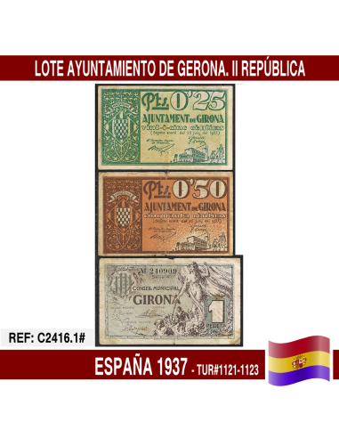 España 1937. Lote Ayuntamiento de Gerona (VF) TUR@1121-1123