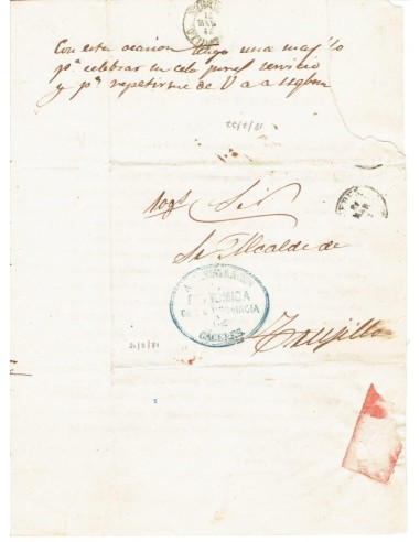 FA1444C. HISTORIA POSTAL. 1871, 21 de marzo. Cáceres a Trujillo