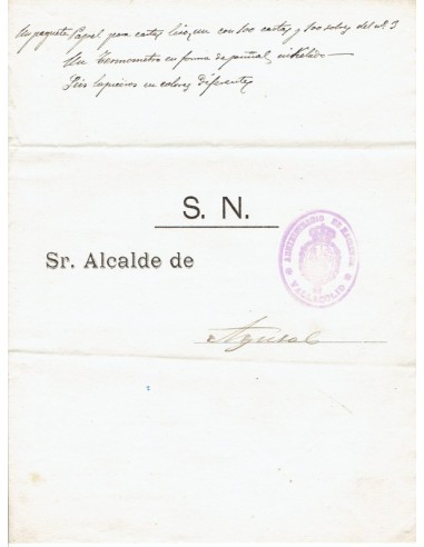 FA1447C. HISTORIA POSTAL. 1897, 29 de enero. Valladolid a Aguasal