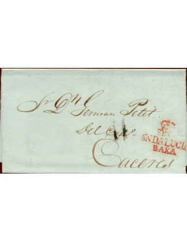 FA1177-2. PREFILATELIA. 1836, 26 de marzo. Sobrescrito circulado de Sevilla a Cáceres