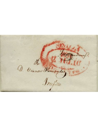 FA1177-13. PREFILATELIA. 1836, 2 de julio. Sobrescrito circulado de Sevilla a Trujillo