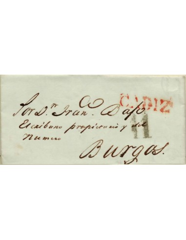 FA1179-2. PREFILATELIA. 1842, 9 de abril. Sobrescrito circulado de Cádiz a Burgos