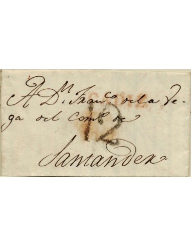 FA1179-3. PREFILATELIA. 1830, 11 de mayo. Sobrescrito circulado de Cádiz a Santander