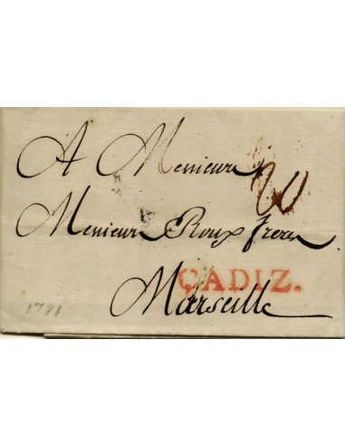 FA1179-4. PREFILATELIA. 1781, 29 de mayo. Sobrescrito circulado de Cádiz a Marsella (Francia)