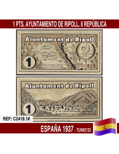 España 1937. 1 pts. Ayuntamiento de Ripoll (UNC) TUR@2133