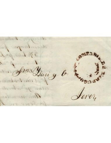 FA1134A. HISTORIA POSTAL. 1847, 17 de julio. Sobrescrito circulado de Cádiz a Jerez de la Frontera, R