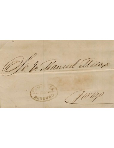 FA1134D. HISTORIA POSTAL. 1857. Sobrescrito circulado de Cádiz a Jerez de la Frontera, RR