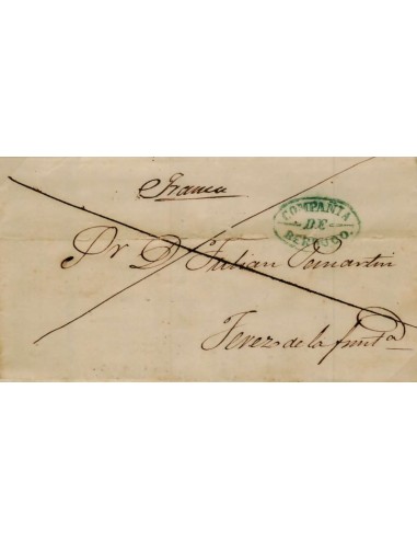 FA1134E. HISTORIA POSTAL. 1852. Sobrescrito circulado de Cádiz a Jerez de la Frontera, R