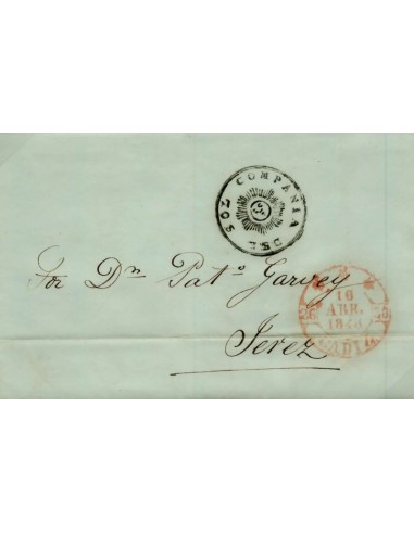 FA1140. HISTORIA POSTAL. 1845. Sobrescrito circulado de Cádiz a Jerez de la Frontera, RR