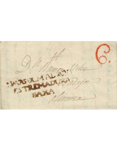 FA1188-3. PREFILATELIA. 1838, 19 de mayo. Sobrescrito circulado de Navas del Madroño a Olivenza, RR