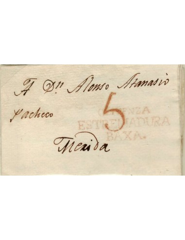 FA1188-4. PREFILATELIA. 1805, 26 de julio. Sobrescrito circulado de Barcarrota a Mérida