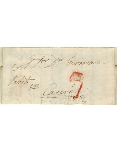 FA1189-2. PREFILATELIA. 1835, 3 de julio. Sobrescrito circulado de Fregenal de la Sierra a Cáceres