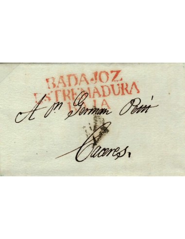FA1189-9. PREFILATELIA. 1838, 9 de junio. Sobrescrito circulado de Badajoz a Cáceres
