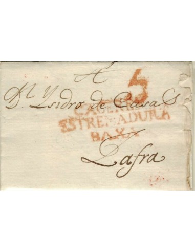 FA1189-14. PREFILATELIA. 1813, 27 de marzo. Sobrescrito circulado de Cáceres a Zafra