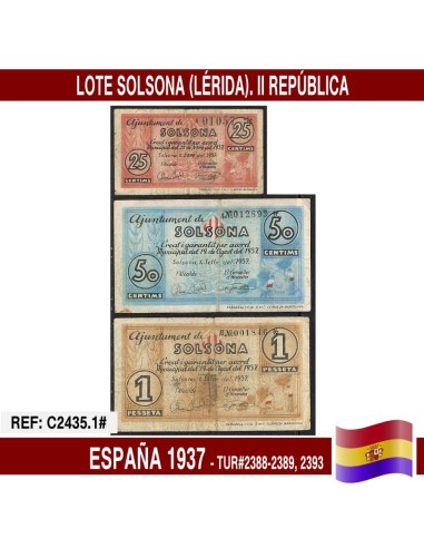 España 1937. Lote billetes Solsona (Lérida) (F) TUR@2388,2389,2392
