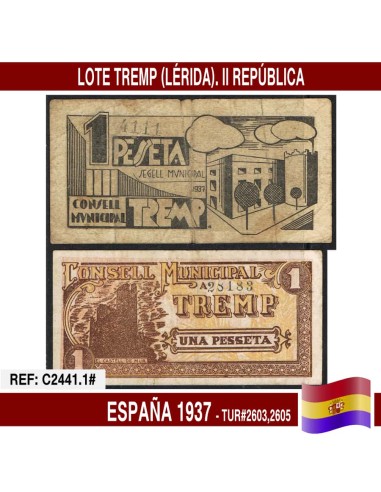 España 1937. Lote billetes Tremp (Lérida) (VF) TUR@2603,2605
