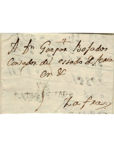 FA1190-5. PREFILATELIA. 1777, 2 de agosto. Sobrescrito circulado de Badajoz a Zafra, RRR