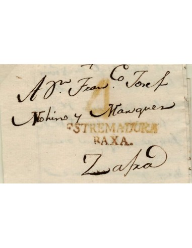 FA1190-6. PREFILATELIA. 1796, 2 de abril. Sobrescrito circulado de Badajoz a Zafra